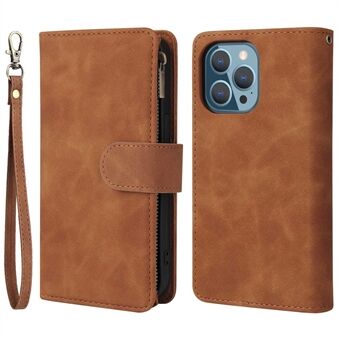 For iPhone 13 Pro Max 6.7 inch PU Leather Multi Card Slots Phone Wallet Stand Cover Zipper Pocket Design Anti-drop Case