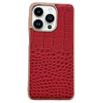 Nano Electroplating Shell for iPhone 13 Pro Max 6.7 inch Crocodile Texture Genuine Cowhide Leather Coated TPU+PC Case