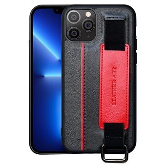 For iPhone 13 Pro Max 6.7 inch PU Leather Coated TPU Phone Cover Contrast Color Hand Strap Kickstand Case with Card Holder