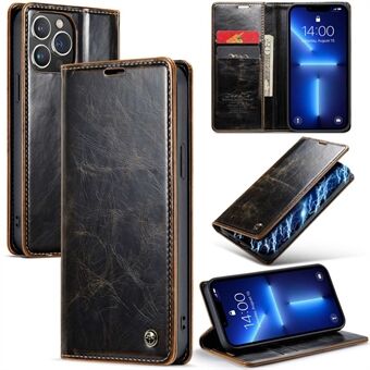 CASEME 003 Series For iPhone 13 Pro Max 6.7 inch Supporting Stand Design PU Leather Phone Case Wallet Retro Waxy Texture Magnetic Closure Phone Cover