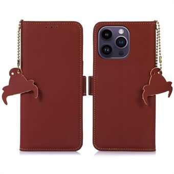 Genuine Leather Phone Case for iPhone 13 Pro Max 6.7 inch, RFID Blocking Magnetic Clasp Hands-free Stand Wallet Cover
