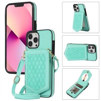 Cell Phone Cover For iPhone 13 Pro Max 6.7 inch Makeup Mirror RFID Blocking Card Holder PU Leather + TPU Imprinted Phone Case Kickstand with Shoulder Strap