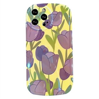For iPhone 13 Pro Max 6.7 inch Shockproof Anti-fading Mobile Phone Case Shell Blu-ray IMD Purple Tulip Pattern Flexible TPU Cover
