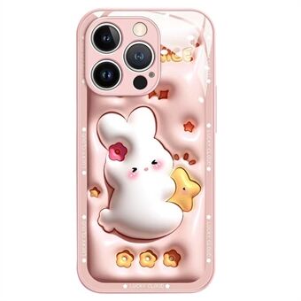 For iPhone 13 Pro Max 6.7 inch Cartoon Rabbit Hugging Star Tempered Glass + TPU Phone Case Back Protective Cover