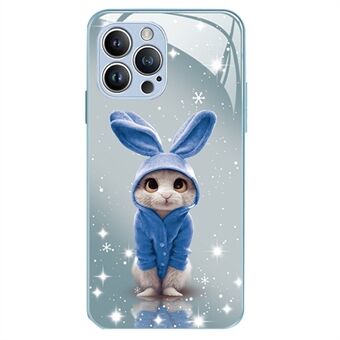 For iPhone 13 Pro Max 6.7 inch Drop Protection Rabbit Pattern Printing Phone Case Hard Tempered Glass+TPU Hybrid Phone Cover