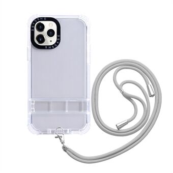 For iPhone 13 Pro Max 6.7 inch Transparent Kickstand Phone Case Anti-drop TPU + PC Hybrid Cover with Lanyard