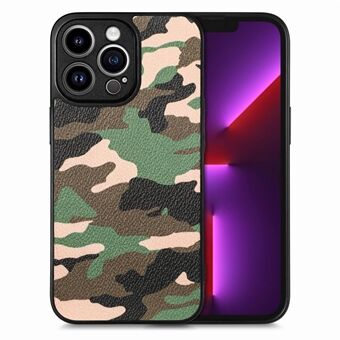 For iPhone 13 Pro Max Camouflage Pattern Phone Case Leather Coated PC+TPU Back Cover