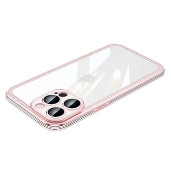 For iPhone 13 Pro Max 6.7 inch Rhinestone Decor TPU+PC Phone Cover Electroplating Frame Rear Lens All-wrapped Phone Case