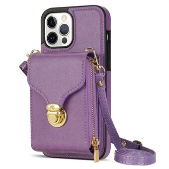 For iPhone 13 Pro Max 6.7 inch Zipper Phone Case PU Leather Coated TPU Kickstand Card Slot Cover