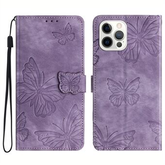 Skin-touch Phone Cover for iPhone 13 Pro Max 6.7 inch PU Leather Stand Wallet Butterfly Imprinted Case