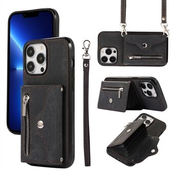 Mobile Phone Case for iPhone 13 Pro Max 6.7 inch PU Leather+TPU Kickstand RFID Blocking Card Bag Back Cover