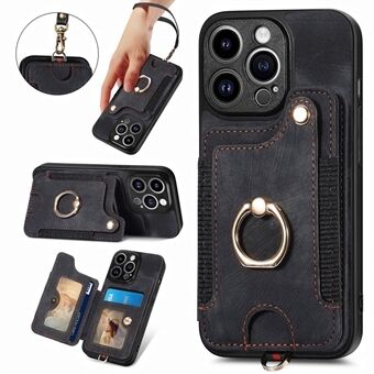 For iPhone 13 Pro Max Kickstand Card Slots Case PU Leather Coated PC+TPU RFID Blocking Phone Cover