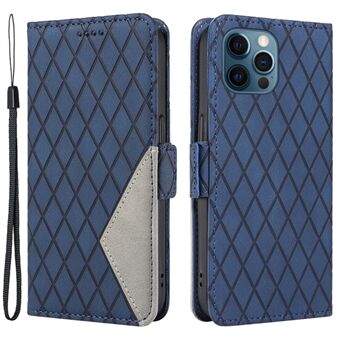 Anti-fall Cover for iPhone 13 Pro Max 6.7 inch Color Splicing Rhombus Imprinted Phone Stand Wallet Leather Case