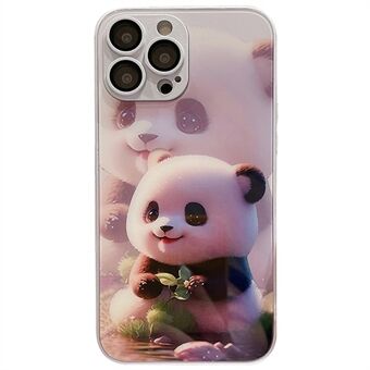 For iPhone 13 Pro Max Cute Panda Pattern Printing Anti-drop Tempered Glass+TPU Phone Case with Lens Film