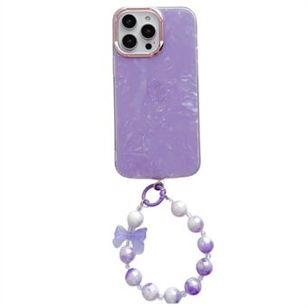 For iPhone 13 Pro Max 6.7 inch TPU+PC Phone Cover IMD Shell Pattern Anti-drop Case with Pearl Hand Chain
