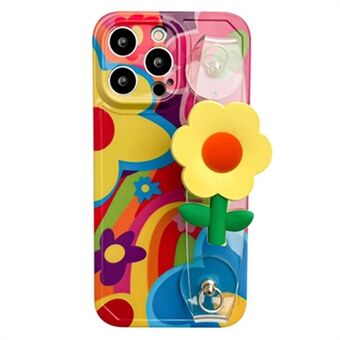 For iPhone 13 Pro Max TPU Phone Cover Flower Decor Transparent Wristband Pattern Printing Phone Case