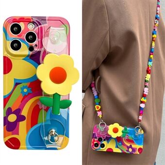 Printed Phone Case for iPhone 13 Pro Max , Flower Decor Clear Wristband TPU Cover with Shoulder Strap