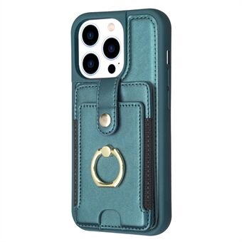 BF27 Card Slot Case for iPhone 13 Pro Max PU Leather Coated TPU Ring Kickstand Phone Cover