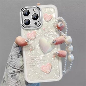 For iPhone 13 Pro Max TPU Phone Case Shockproof Heart Decor Mobile Phone Cover with Hand Strap