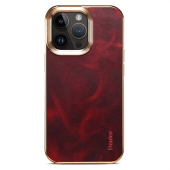DENIOR For iPhone 13 Pro Max Electroplating Back Cover Genuine Cow Leather+PU Leather+PC Waxy Textured Phone Case