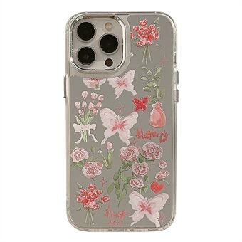 For iPhone 13 Pro Max Butterfly Rose Flower Pattern Phone Cover Electroplating Mirror Surface TPU Case