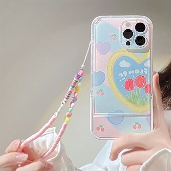 Phone Case for iPhone 13 Pro Max Heart Pattern Kickstand Design Oil Painting TPU Cover with Wrist Strap