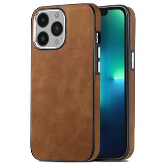Back Case for iPhone 13 Pro Max 6.7 inch Electroplating Camera Frame Skin-touch Leather Coated TPU Phone Cover