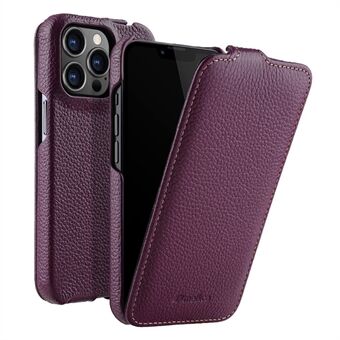 MELKCO For iPhone 13 Pro Max Phone Protective Shell Litchi Texture Genuine Cow Leather+PC Vertical Flip Case