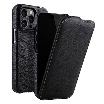 MELKCO For iPhone 13 Pro Max Phone Protective Shell Litchi Texture Genuine Cow Leather+PC Vertical Flip Case