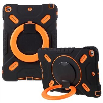 PEPKOO 360° Rotary Kickstand PC + Silicone Combo Support Tablet Cover for iPad 10.2 (2021)/(2020)/(2019)/Air 10.5 inch (2019) - Black/Orange
