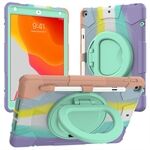 For iPad 10.2 (2019)/(2020)/(2021) P8 Rainbow Color 360 Degree Rotation Kickstand Tablet Case PC + Silicone Hybrid Cover