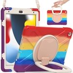 For iPad 10.2 (2021) / (2019) / (2020) Hand Grip Rotary Kickstand Tablet Case PC+Silicone Tablet Cover with Shoulder Strap