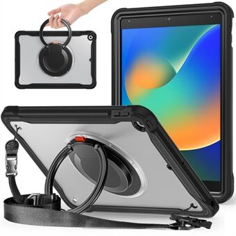 For iPad 10.2 (2021) / (2019) / (2020) Protective Cover Rotating Kickstand PC+TPU Hand Strap Tablet Case with Shoulder Strap