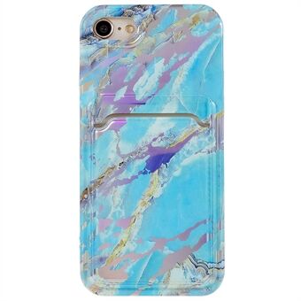 For iPhone 7 / 8 / SE (2020) / SE (2022) Card Slot Design Marble Pattern Phone Cover Flexible TPU Electroplating IMD Phone Case
