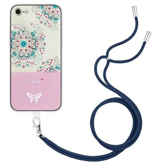 For iPhone 7 / 8 4.7 inch / SE (2020) / SE (2022) Embossment Lacquered Butterfly Case Shockproof TPU Protective Cover with Long Lanyard