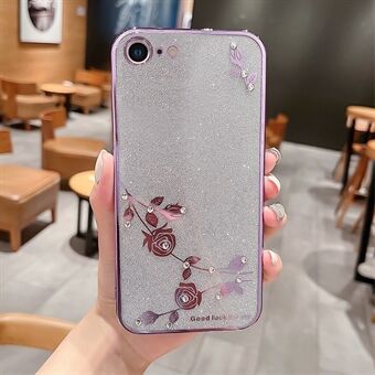 For iPhone SE (2022) / (2020) / iPhone 8 / 7 4.7 inch Flower Pattern Rhinestone Phone Case Glitter Powder Electroplating TPU Cover