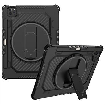For iPad Pro 11 (2022) / (2021) / (2020) / (2018) / iPad Air (2022) / (2020) Type-B Helmet Tablet Anti-drop Case 360-Degree Swivel Kickstand PC + TPU Shockproof Cover - Black