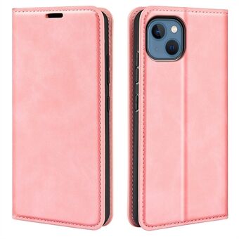 For iPhone 14 6.1 inch Skin-touch Feeling Leather Wallet Case Magnetic Auto Closing Stand TPU Shockproof Interior Cover