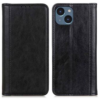 For iPhone 14 6.1 inch Magnetic Auto Closing Split Leather Phone Case Anti-drop Cellphone Cover Litchi Texture Wallet Stand Protective Shell