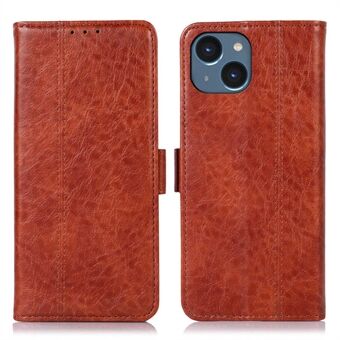 For iPhone 14 6.1 inch PU Leather Flip Folio Case Inner TPU Protection Crazy Horse Texture Stand Wallet Cover