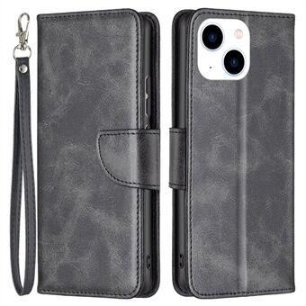 For iPhone 14 6.1 inch BF Leather Series-4 Shockproof Phone Cover Solid Color Magnetic Clasp Well-protected Wallet Style Leather Case Stand Cell Phone Shell with Wrist Strap