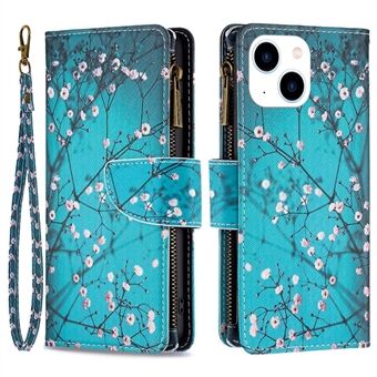 BF Pattern Printing Leather Series-4 for iPhone 14 6.1 inch, 03 Style Zipper Pocket Case PU Leather + TPU Magnetic Clasp Phone Cover with Wallet Stand