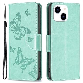 BINFEN COLOR BF Imprinting Pattern Series-4 Leather Case for iPhone 14 6.1 inch, Full Coverage Butterflies Imprinted Stand Case Magnetic Clasp Wallet Phone Cover