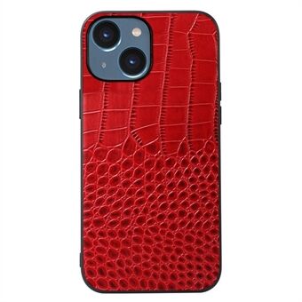 For iPhone 14 6.1 inch Anti-drop Crocodile Texture Phone Case Scratch Resistant Phone Cover Genuine Cowhide Leather Coated PC+TPU Shell