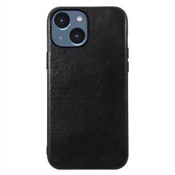 For iPhone 14 6.1 inch Anti-scratch Crazy Horse Texture Phone Case Genuine Cowhide Leather Coated PC + TPU Protective Cover
