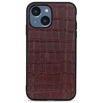 For iPhone 14 6.1 inch Drop-proof Phone Case Crocodile Texture Genuine Leather Case Non-slip Grip Shockproof Cover