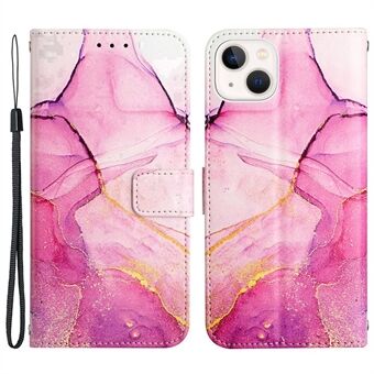 YB Pattern Printing Leather Series-5 for iPhone 14 6.1 inch PU Leather Flip Wallet Case Marble Pattern Magnetic Closure Stand Protective Phone Holster with Strap