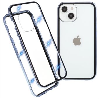 For iPhone 14 Transparent Safety Buckle Phone Case Straight Edge Double Sides Tempered Glass Magnetic Adsorption Metal Frame Full Body Protection Cover