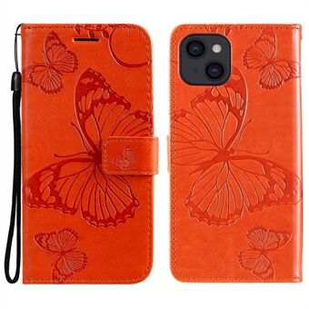KT Leather Series-2 for iPhone 14 6.1 inch Drop-proof Butterfly Imprinted PU Leather Case Scratch-resistant Phone Wallet Stand Flip Cover