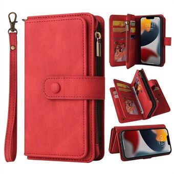 For iPhone 14 6.1 inch KT Multi-Functional Series-2 Multiple Card Slots Stand Phone Case Skin-touch PU Leather Cover with Zipper Pocket Wallet